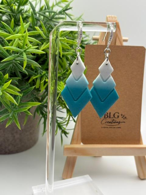 Teal Ombre Diamond Drop Earrings